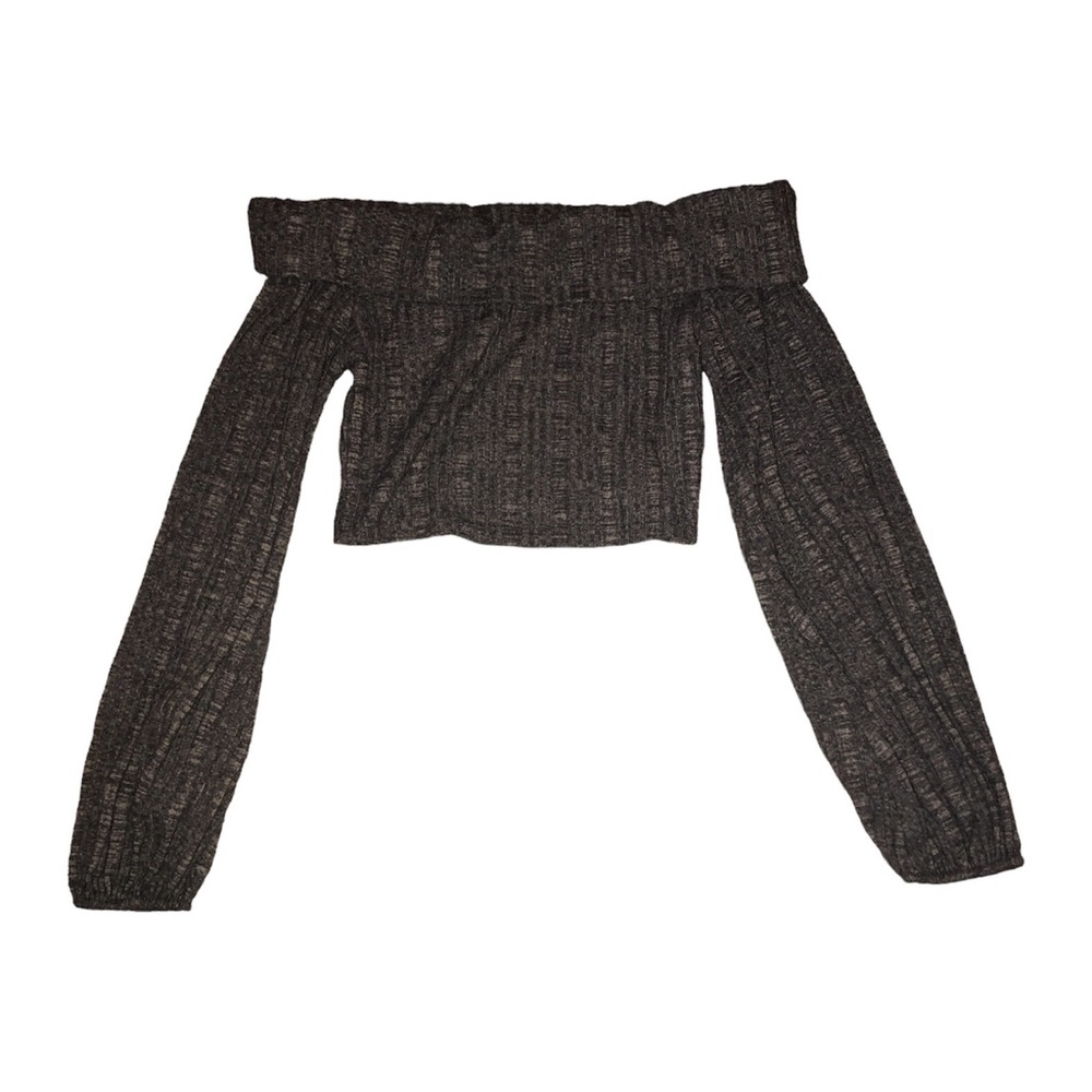 Belita Women’s Sweater Crop Top Elastic Hem Long Sleeve Off Shoulder Size S Gray